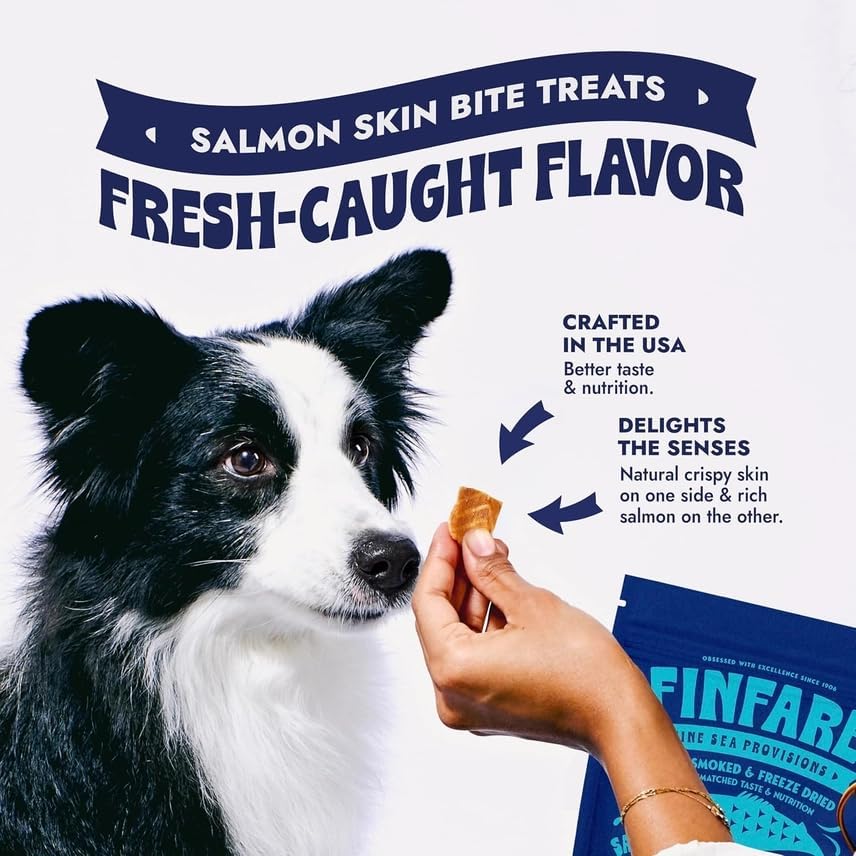 Finfare Freeze Dried Salmon Skin Treats for Dogs, 4oz Bites