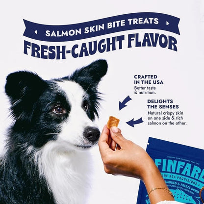 Finfare Freeze Dried Salmon Skin Treats for Dogs, 4oz Bites