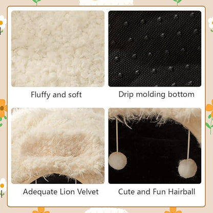 Cute Cat Bed Cave for Indoor Sheep Shaped Pet Plush House Self-Warming Nest Small Dogs Rabbits with Removable Cushion for Puppy Bed with Hanging Toy
