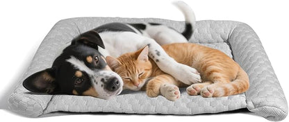 Cooling Mat - Thicken Pad for Small Dog & Cat, Ultra-Comfortable & Machine Washable | Foldable Design Mat for Dogs, Crates & Indoor Use (Grey, M 24''*14'')