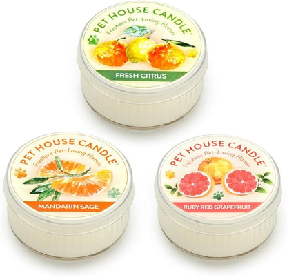 Pet House Mini Candles Made with Natural Soy Wax, Plant Based, Pet Friendly Scented Candles, Citrus Variety Pack of 3