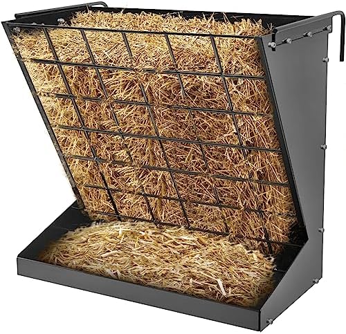 Wall Mount Hay Rack, Metal 2 in 1 Hay and Grain Feeder