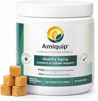 Amiquip Senior Dog Supplement – Joint Support, Cellular Vitality & Longevity for Healthy Aging – 90-Day Soft Chews with PQQ + Palmitoylethanolamide