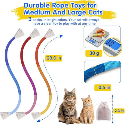 Retro Shaw Cat Toys Chew Ropes with Refillable Catnip for Indoor Kitten Teeth Cleaning, 3Pcs Interactive Cat Rope Kitty Toys for All Breeds 23.6 Inches