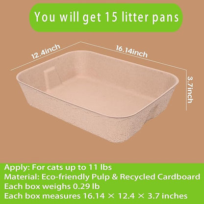 15 Pack Disposable Cat Litter Box, Travel Litter Box,Eco Friendly 100% Recycled Paper