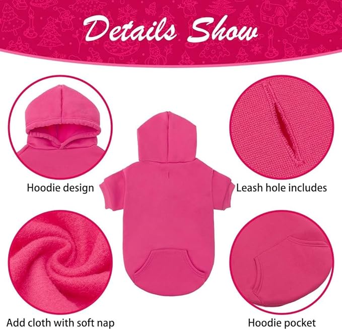 KOOLTAIL Dog Hoodie for Large Medium Small Dogs,Soft&Warm Pet Sweater with Leash Hole & Pocket Boy Girl,Puppy Fall Winter Jacket Clothes,French Pitbull Cold Weather Coat Sweatshirt,Deep Pink XL/XXL