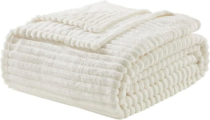 Nestl Microfiber White Throw Blanket, 50x60 inches, Lightweight Cut Plush, Fuzzy Blankets and Throws for Sofa, Bed Fleece Throw Blankets, Soft, Cozy, Breathable, Machine Washable