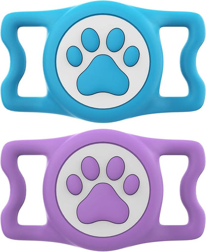 IP68 Waterproof for AirTag Dog Collar Holder, Silicone Dog Air tag Holder for Apple AirTag (Blue&Purple)