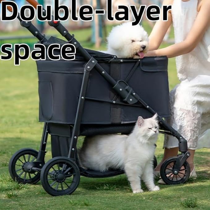 Medium Pet Stroller for Small & Medium Dogs, Double Dog Stroller for 2 Dogs, 80 Lbs Capacity Lightweight Integrated Design, Easy Setup Durable Pet Cart with Safe & Comfort Travel