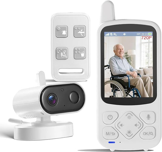 Elderly Monitor with Camera and Audio, Two-Way Talk Baby Monitors for Elderly Care, Call Button, Med Reminder Camera for Elderly Monitoring, for Seniors, Dementia Patients (No WiFi)