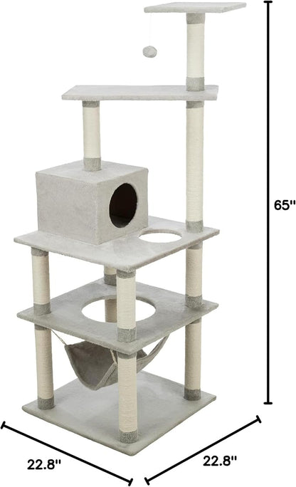 TRIXIE Abby 63.5" Cat Tower, 4-Level Sisal & Plush Cat Tree, Cat Scratcher, Condo, Hammock, Platforms Dangling Cat Toy