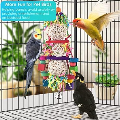 Bissap Conure Toys, Bird Parrot Foraging Shredder Hanging Toys Sola Balls Sepak Takraw with Bell for Small Parrots Parakeets Conures Cockatiels Love Birds Cage Toy (Pack of 2)