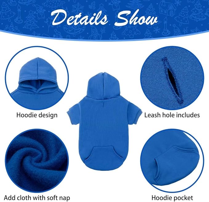KOOLTAIL Dog Hoodie for Large Medium Small Dogs,Soft and Warm Pet Sweater with Leash Hole and Pocket Boy Girl,Puppy Fall Winter Jacket Clothes,French Pitbull Cold Weather Coat Sweatshirt,Blue XL/XXL