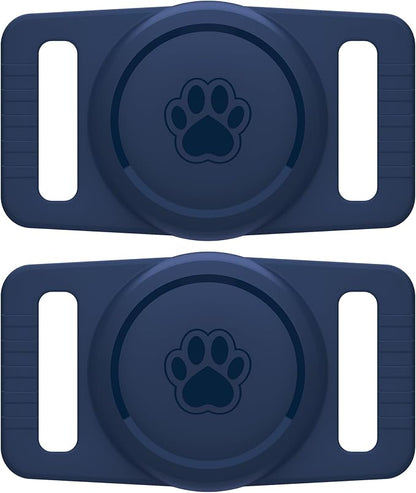 GOCII for Airtag Dog Collar Holder 2 Pack,Waterproof Dog Collar Holder for Apple AirTag(Gen 1 & 2),Silicone Air Tags Case for Dog Collars(Navy)