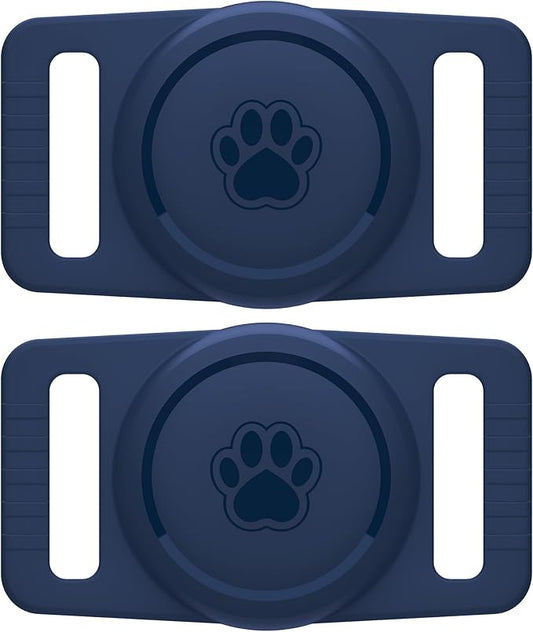 GOCII for Airtag Dog Collar Holder 2 Pack,Waterproof Dog Collar Holder for Apple AirTag(Gen 1 & 2),Silicone Air Tags Case for Dog Collars(Navy)
