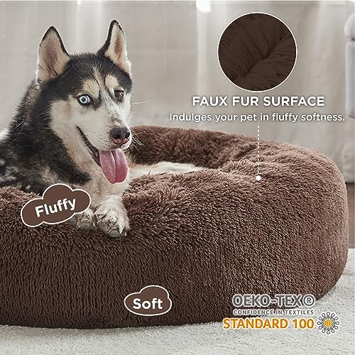 Bedsure Calming Dog Beds Large Sized Dog Donut Washable Pet Bed,36in Coffee