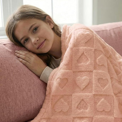 Americanflat 50x60 Jacquard Fleece Throw Blanket - Soft and Breathable Throw Blanket for Couch, Bed, Chair - Fleece Blankets Perfect for Home, Bedroom, or Outdoor Use - Heart Design in Pink