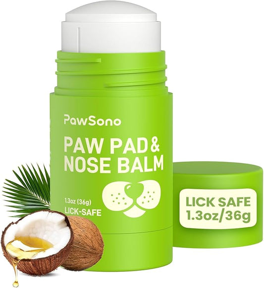 PawSono Lick-Safe Dog Paw & Nose Balm with Coconut Oil | All-Natural Moisturizer & Soother for Dry, Cracked Pads & Snout | Heat & Cold Pavement Protection Wax | Horse Hoof, Joint Care, 1.3 oz (36g)