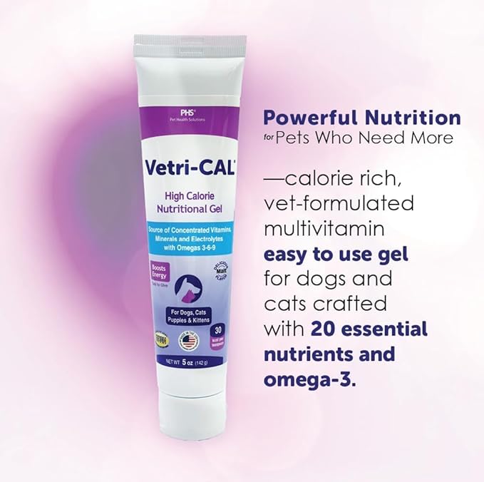 High Calorie Nutritional Gel for Dogs & Cats – Appetite Booster with Omega 3-6-9, Vitamins A-D-E-B – Recovery & Energy Support – Tasty Malt Flavor – 5 oz Tube (3-Pack)
