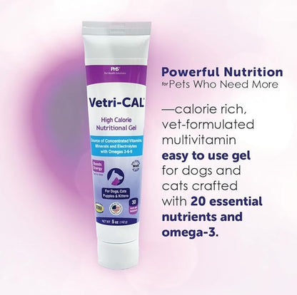 High Calorie Nutritional Gel for Dogs & Cats – Appetite Booster with Omega 3-6-9, Vitamins A-D-E-B – Recovery & Energy Support – Tasty Malt Flavor – 5 oz Tube (3-Pack)