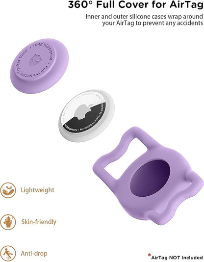 IP68 Waterproof Dog AirTag Holder for Dog Collar, Soft, Stretchy Silicone | Full-Body Protection, Easy Tool-Free Installation, Quiet, No-Dangle Fit, Lightweight, Fits Dog & Cat Collars of All Widths