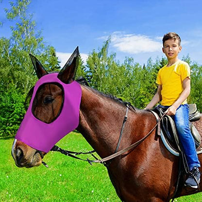Weewooday 3 Pcs Horse Fly Mask with Ears, M, Purple, Royal Blue, Pink