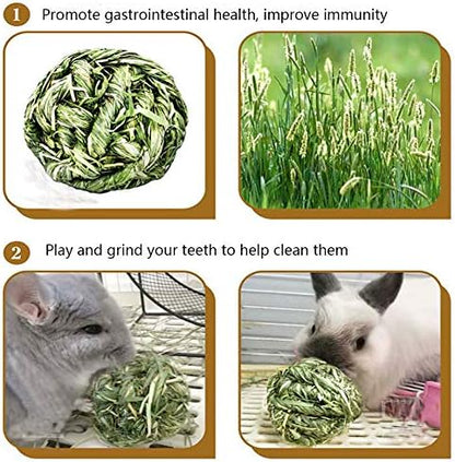 Hamiledyi Bunny Grass Toy 4 Pcs Natural Timothy Grass Rabbit Chew Balls