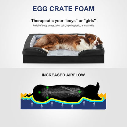 FURTIME Orthopedic Dog Bed for Extra Large Dogs - XL Plus Waterproof Dog Sofa Beds, Supportive Foam Pet Couch Bed with Removable Washable Cover, Waterproof Lining and Nonskid Bottom, Black