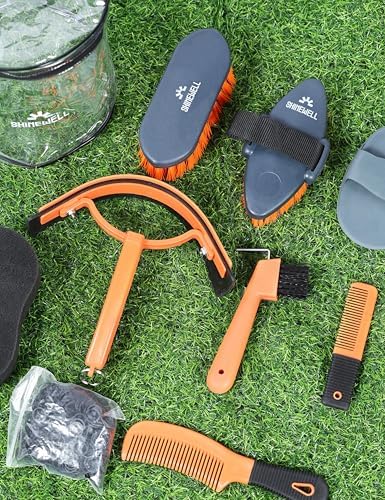 Shinewell Horse Grooming Kit, Complete Horse Brush Set, Equine Grooming Tools for Shedding & Daily Care Orange