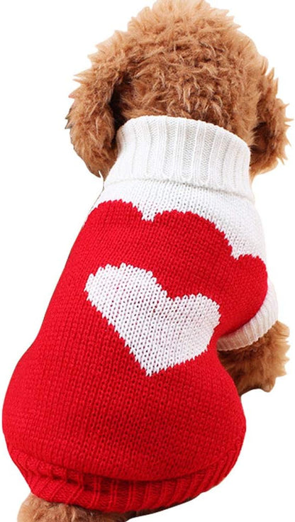 CHBORCHICEN Pet Dog Sweaters Classic Knitwear Turtleneck Winter Warm Puppy Clothing Cute Strawberry and Heart Doggie Sweater (Red2, XX-Small)