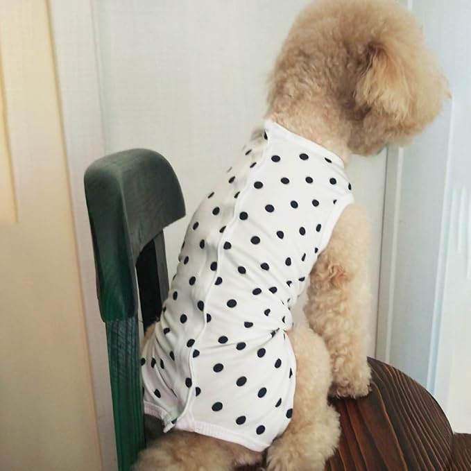 Dog’s Recovery Suit Post Surgery Shirt for Puppy, Wound Protective Clothes for Little Animals(White spot-xs)