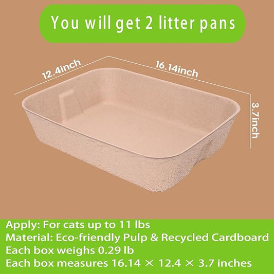 2 Pack Disposable Cat Litter Box, Travel Litter Box,Eco Friendly 100% Recycled Paper