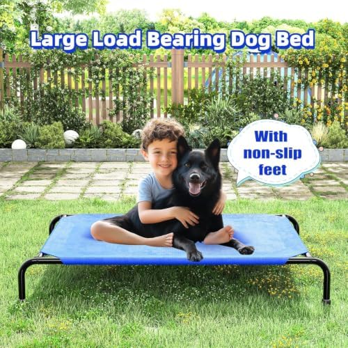 Simple Trending Raised Dog Bed for Large Dogs, Waterproof XL Dog Cot, Blue