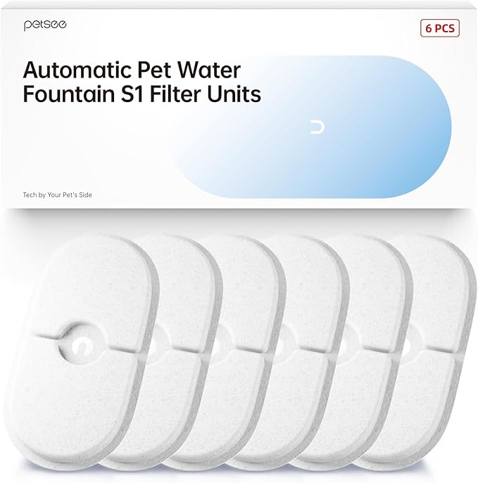 6-Pack Replacement Filters for PETSEE S1 Series Automatic Pet Water Fountain – Triple Filtration System, Removes Impurities & Hair, Easy to Use, Replace Every 4 Weeks