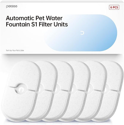 6-Pack Replacement Filters for PETSEE S1 Series Automatic Pet Water Fountain – Triple Filtration System, Removes Impurities & Hair, Easy to Use, Replace Every 4 Weeks