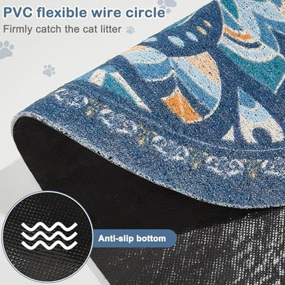 Glittme 33"x22" Cat Litter Mat with Mesh Design - Non-Slip & Waterproof Litter Trapping Pad for Litter Box Protects Floors from Stains Soft Texture for Pets,Navy
