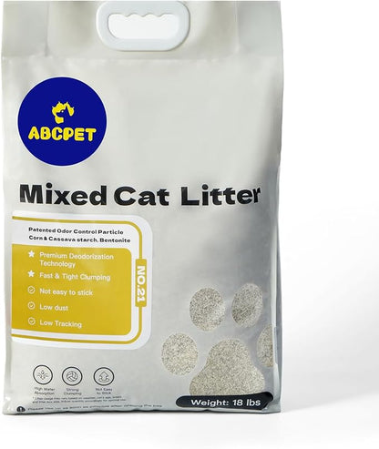 ABCPET Cat Litter Clumping, 18lb Cassava Mixed Litter with Deodorizer Odor Control, Sodium-Based Litter Unscented, Low Tracking(18lb x 1 Pack)