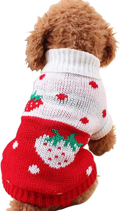 CHBORCHICEN Pet Dog Sweaters Classic Knitwear Turtleneck Winter Warm Puppy Clothing Cute Strawberry and Heart Doggie Sweater (Red1, X-Small)