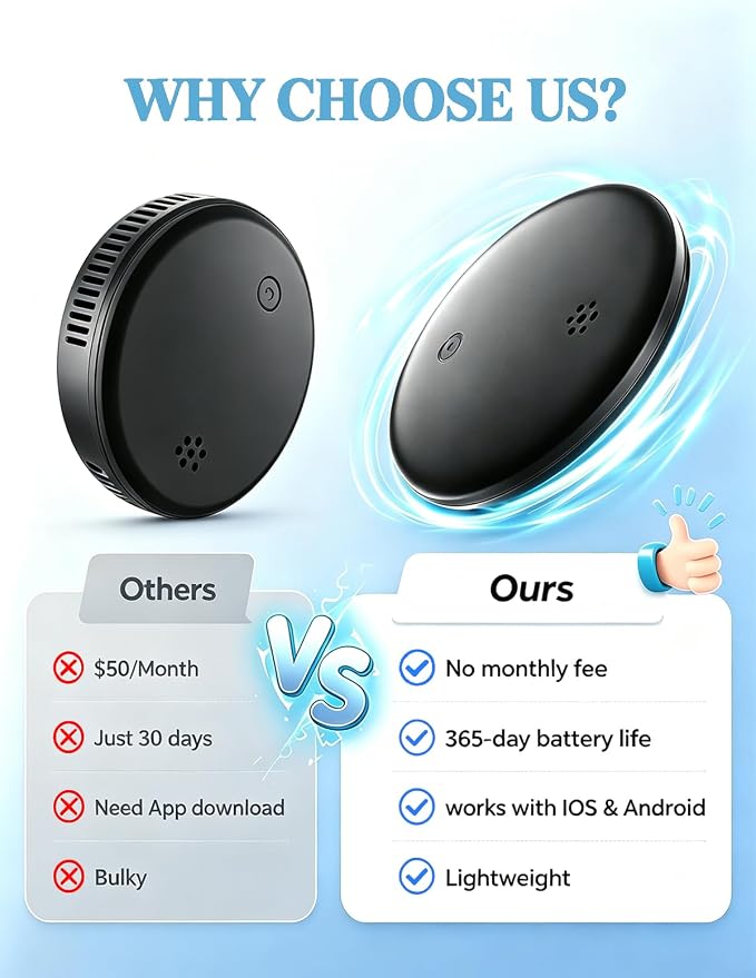 GPS Cat Tracker Collar (iOS & Android) - Real-Time Activity Tracking Blue | No Subscription Smart Pet Finder Tag, Works with Google Find Hub & Apple Find My App for Keys, Kitten Items