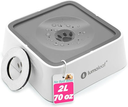 LumoLeaf No Spill Water Bowl for Dogs with Filter, 70oz/2L, Slow Feeder for Messy Drinkers, Drip-Free & Splash-Proof Design (Grey, 70 fl oz) (Grey 70 fl oz)