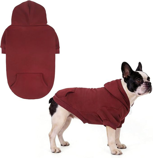 KOOLTAIL Dog Hoodie for Large Medium Small Dogs,Soft&Warm Pet Sweater with Leash Hole and Pocket Boy Girl,Puppy Fall Winter Jacket Clothes,French Pitbull Cold Weather Coat Sweatshirt,Deep Red SM