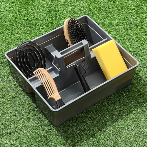 Abbylike Horse Grooming Kit with Tote Bag, 6-Piece Horse Care Set with Brush, Comb & Hoof Pick, Portable Grooming Supplies Organizer(Gray)
