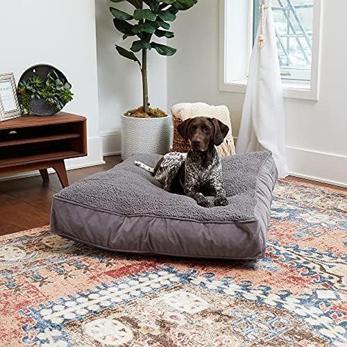 South Pine Porch Buddy Reversible Rectangle Pillow Style Microfiber and Sherpa Dog Bed with Removable, Machine-Washable Cover, Gray Sherpa, Large (48 in. x 36 in.)