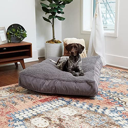 South Pine Porch Buddy Reversible Rectangle Pillow Style Microfiber and Sherpa Dog Bed with Removable, Machine-Washable Cover, Gray Sherpa, Large (48 in. x 36 in.)