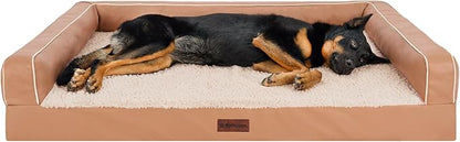 Furhaven Cooling Dog Sofa Bed – Memory Foam Couch with Bolsters, Textured Plush & Water-Resistant Cover, Washable Cover - Camel, Jumbo Plus