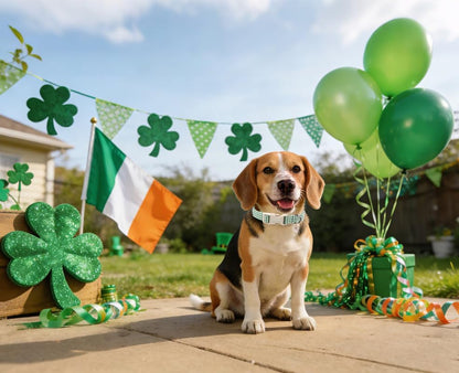 Lionet Paws St. Patrick Dog Collar- Cute Clover Green Dog Collars with Plastic Buckle, Light Adjustable Dog Collars with Clover Pendant for Medium Dogs