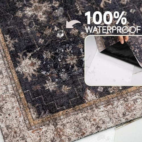 Cat Litter Mat Litter Trapping Mat, 24"x15" Waterproof Urine Proof Litter Box Mat Catcher Mat Non-Slip Washable for Kitty Kitten, Black