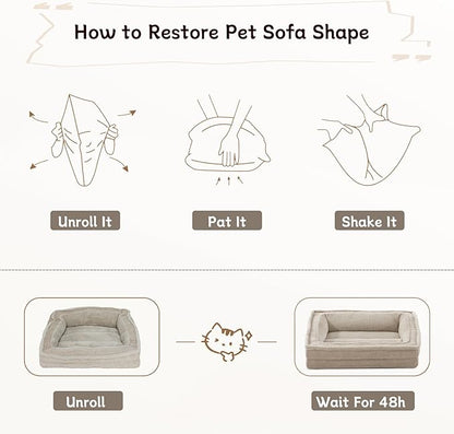 Laojin Balhen Cat Couch for Pets, Washable Cat Beds for Indoor Cats, Super Soft Plush Supportive Dog Couch Bed for Puppy and Kitten with Anti-Slip Bottom, 24inch, Beige
