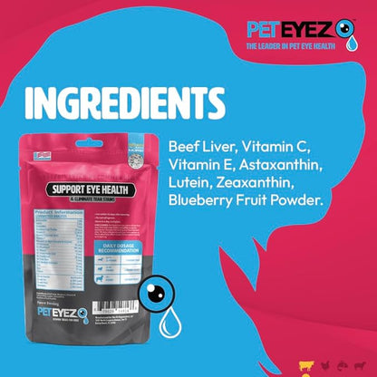 PetEyez Tear Stain Remover Vitamin Treats for Dogs - Support Eye Health & Reduce Itching & Tear Stain Buildup - 100% Natural Dog Treats with Superfoods, Antioxidants & Nutrients - Beef Liver - 1oz