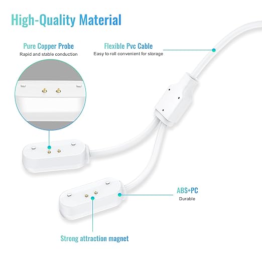 2-in-1 Magnetic Fast Charging Cable | Compatible with Tractive GPS Tracker for Dogs | Durable USB Charger Cord for Pet Smart GPS Devices (White)
